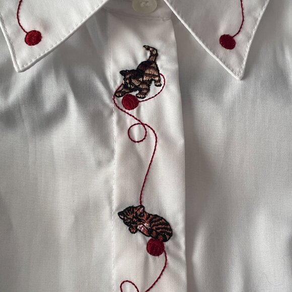 Vintage 1990s NWOT Kitten Embroidered Long Sleeve Button Down Shirt - Picture 4 of 11